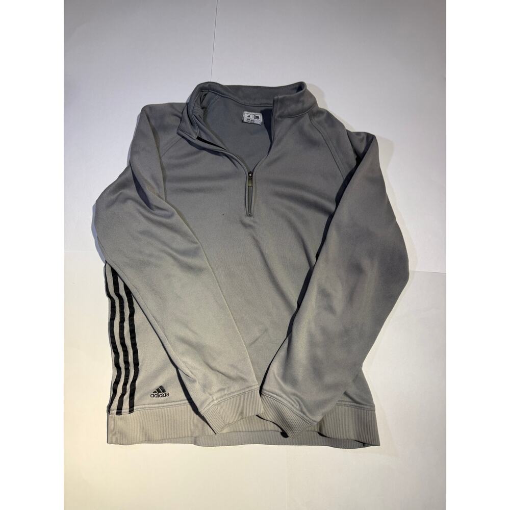 Adidas Men's Grey 3-Stripe Quarter-Zip Pullover Sweatshirt (Size Medium)